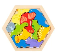 Puzzle - Puzzle Kolorowe Drewniane z Ramką Wzór Dinozaury układanka dla dzieci - miniaturka - grafika 1