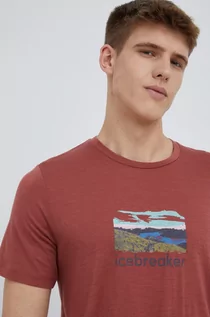 Koszulki męskie - Icebreaker t-shirt sportowy Tech Lite II kolor bordowy z nadrukiem - grafika 1