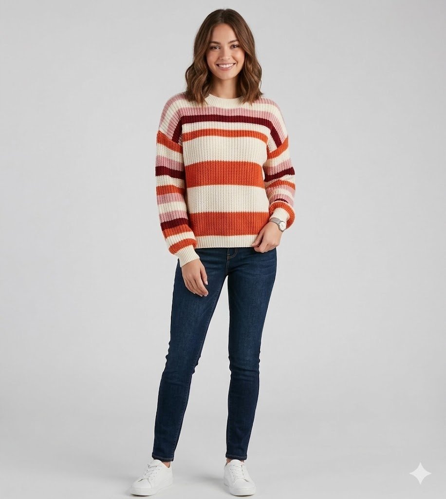 BLONDA SWETER DAMSKI W PASKI OVERSIZE W GAŁĘZIANYM ODCIENIU XL/XXL 6FA