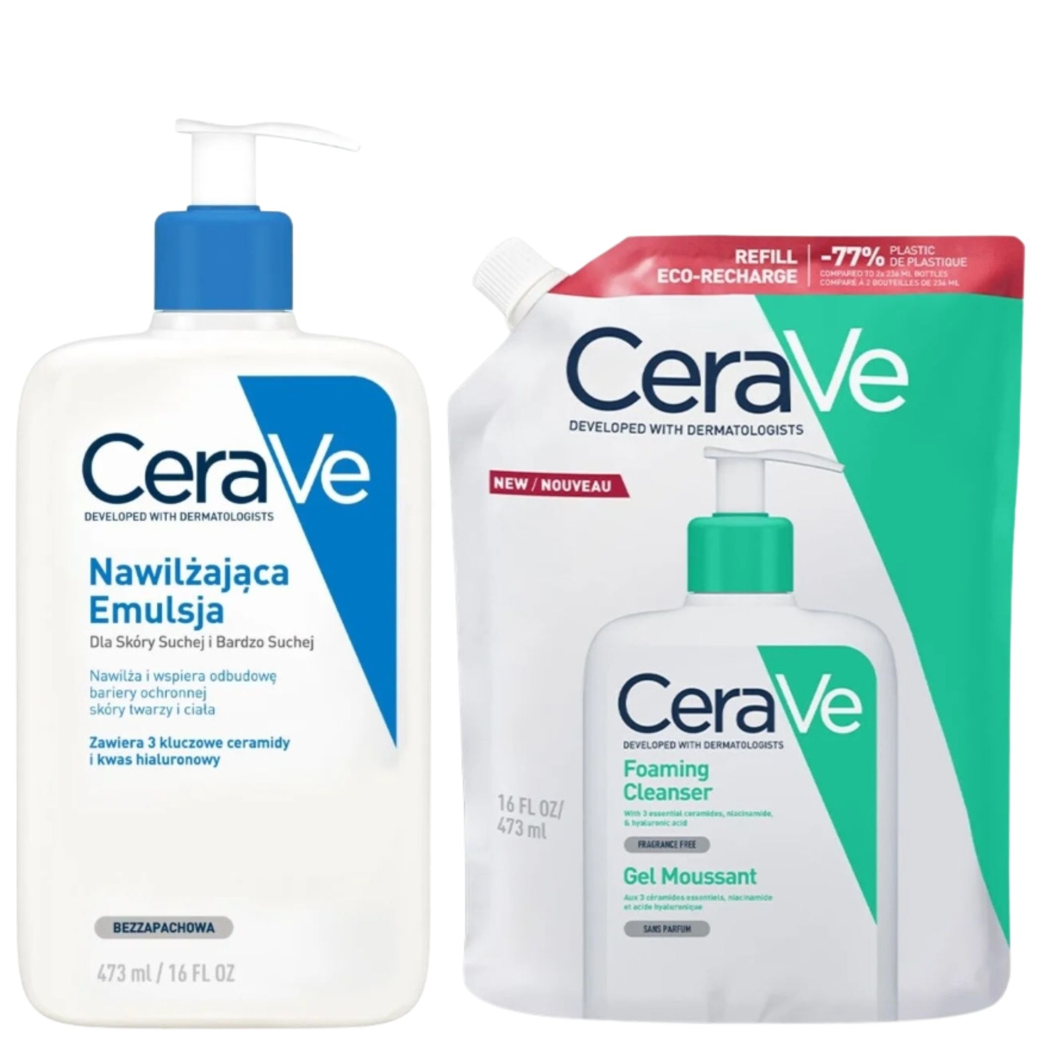 Cerave Zestaw: Żel oczyszczający Refill 473ml + Nawilżająca emulsja 473ml