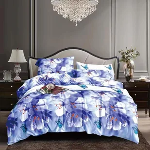 Cotton World Pościel mikrofibra 200x220 4cz FBA02 odcienie niebieskiego ołownik kwiatki kwiatowy sen - Pościel - miniaturka - grafika 1