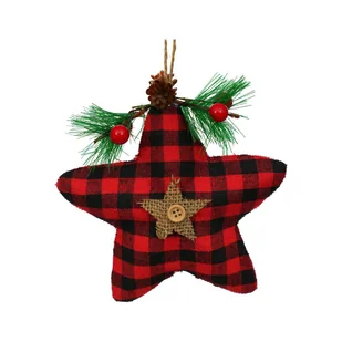 Zawieszka materiałowa gwiazdka 15cm czerwona kratka - Ozdoby bożonarodzeniowe - miniaturka - grafika 2