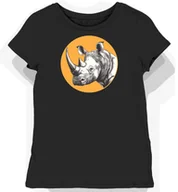 Koszulki i topy damskie - Koszulka damska czarna z nadrukiem szarego rogu nosorożca XS - miniaturka - grafika 1