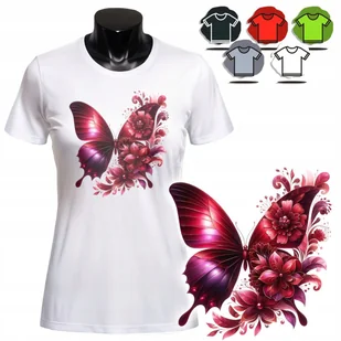 KOSZULKA DAMSKA Z NADRUKIEM T-SHIRT - MOTYLEK KWIATY - XL - Koszulki i topy damskie - miniaturka - grafika 1