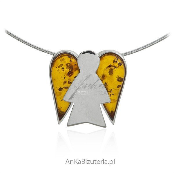 ankabizuteria.pl Biżuteria srebrna wisiorek ANIOŁEK z bursztynem