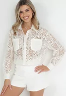 Koszule damskie - Jasnobeżowa Ażurowa Koszula z Kieszeniami Persedia - miniaturka - grafika 1