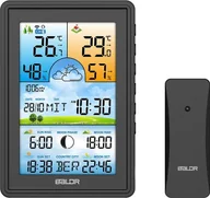 Stacje pogodowe - Bezprzewodowa stacja pogodowa termometr higrometr zegar fazy księżyca kalendarz budzik z drzemką czarna - miniaturka - grafika 1