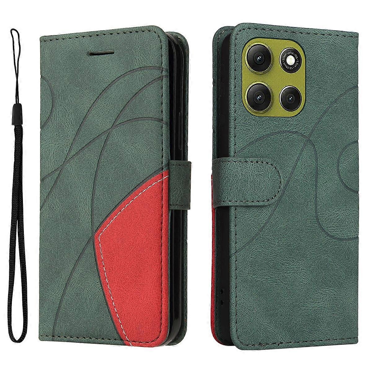 Dla Motorola Moto G86 5G Skórzane etui na telefon Portfel ze stojakiem na dwukolorowe łączenie Zielony