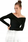 Bluzki damskie - TRENDYOL CZARNA BLUZKA DOPASOWANA Z DEKOLTEM OPUSZCZANYM 42 5BA - miniaturka - grafika 1