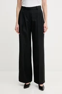 Spodnie sportowe damskie - Tommy Hilfiger spodnie z domieszką lnu damskie kolor czarny proste high waist WW0WW45460 - miniaturka - grafika 1