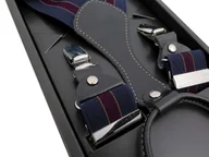 Paski - Długie granatowe szelki z szerokim czerwonym paskiem ze złotym XL110 - miniaturka - grafika 1