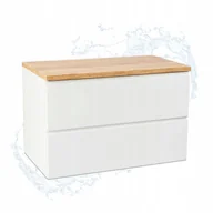 Szafki łazienkowe - Biała Szafka Łazienkowa Front Połysk z Blatem Dąb Złoty 100 x 46 x 50 cm - miniaturka - grafika 1