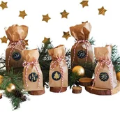 Ozdoby bożonarodzeniowe - Kalendarz Adwentowy - Torebki Papierowe Kraft - Naklejki Czarno Złote Czerwony Sznurek Diy - miniaturka - grafika 1