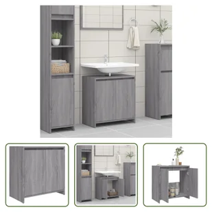 The Living Store Szafka łazienkowa szara Sonoma 60x33x61 cm Materiał drewnopochodny - Szafki łazienkowe - miniaturka - grafika 1