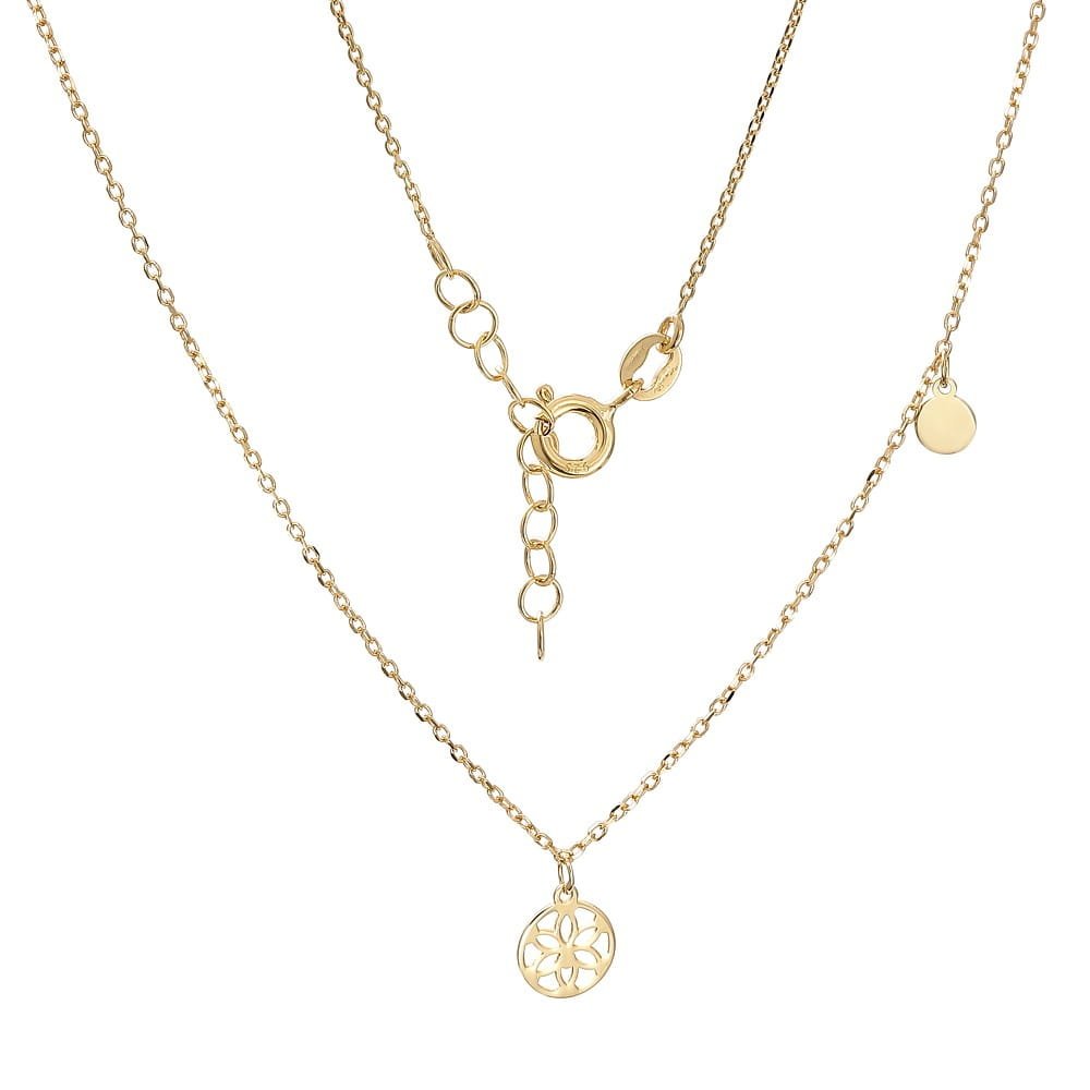 Srebrny naszyjnik 925 pokryty złotem pozłacany z zawieszkami ażurowy kwiat