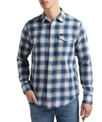 Koszule męskie - Lee Clean Reg Western Męska Koszula W Kratę Długi Rękaw Washed Blue L66Roalr-M - miniaturka - grafika 1
