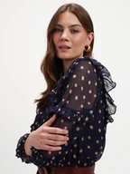 Sukienki - Czarna sukienka w grochy z paskiem - miniaturka - grafika 1