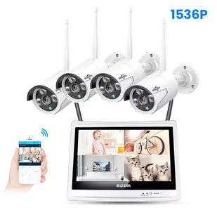 Hiseeu 4pcs All in one with 12inch LCD Monitor Wireless Security Camera System Home 8CH 3MP NVR Kit 1536P Outdoor - Kamery IP - miniaturka - grafika 1