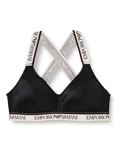 Emporio Armani Damski biustonosz sportowy z mikrofibry z logo Straps Wyściełany biustonosz, czarny, XL - Biustonosze - miniaturka - grafika 1