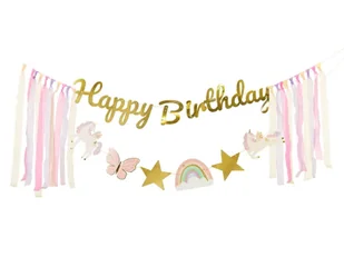 Baner urodzinowy Happy Birthday Jednorożec - 230 cm - 1 szt. - Dekoracje sali - miniaturka - grafika 1