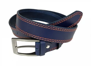 Pasek Męski Skórzany PAS-MAX (PL) Skóra Licowa EXTRA 40 mm Niebieski Z Podwójną Pomarańczową Nitką - Paski - miniaturka - grafika 2