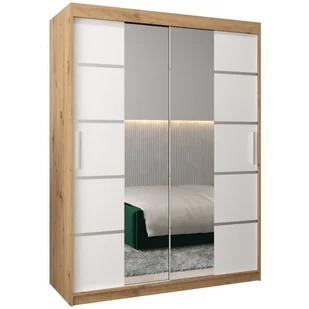 Szafa przesuwna garderoba z lustrem i półkami Verona 4 150 artisan sonoma czarna biała - Szafy - miniaturka - grafika 1