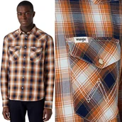 Koszule męskie - Wrangler LS WESTERN SHIRT Golden Oak BAWEŁNIANA KOSZULA W KRATĘ REGULAR M - miniaturka - grafika 1