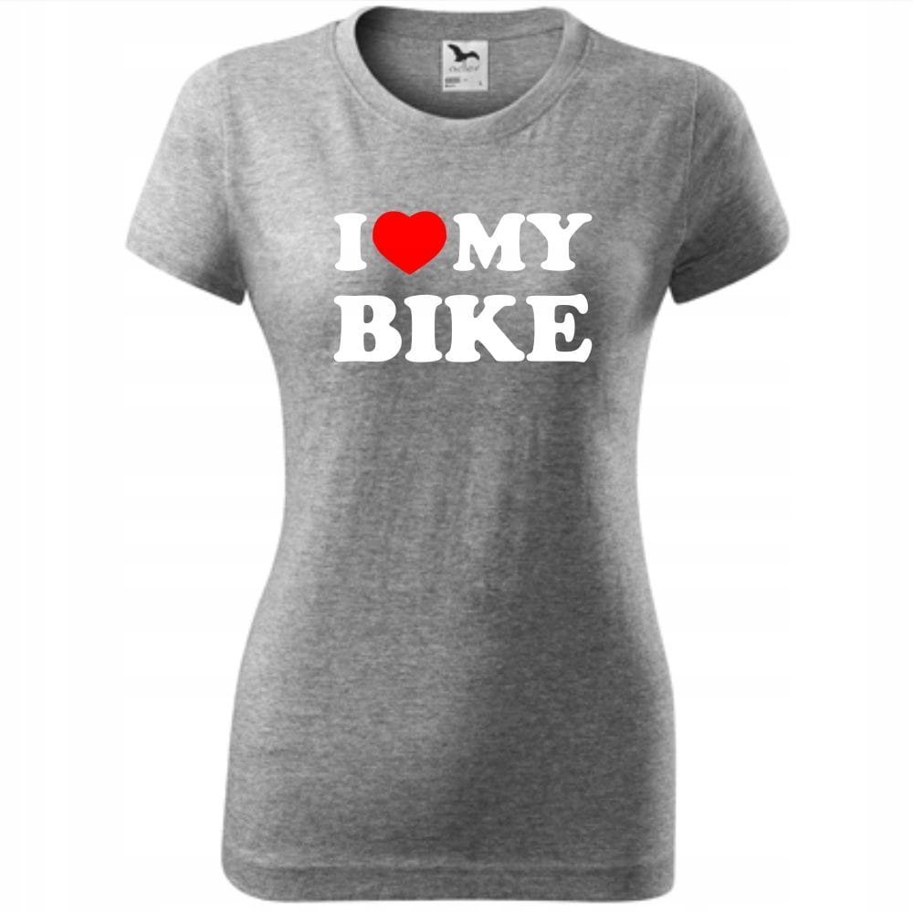 Damska Koszulka z Nadrukiem Rowerowa I love my bike Prezent dla Rowerzystki ciemnoszary melanż XL