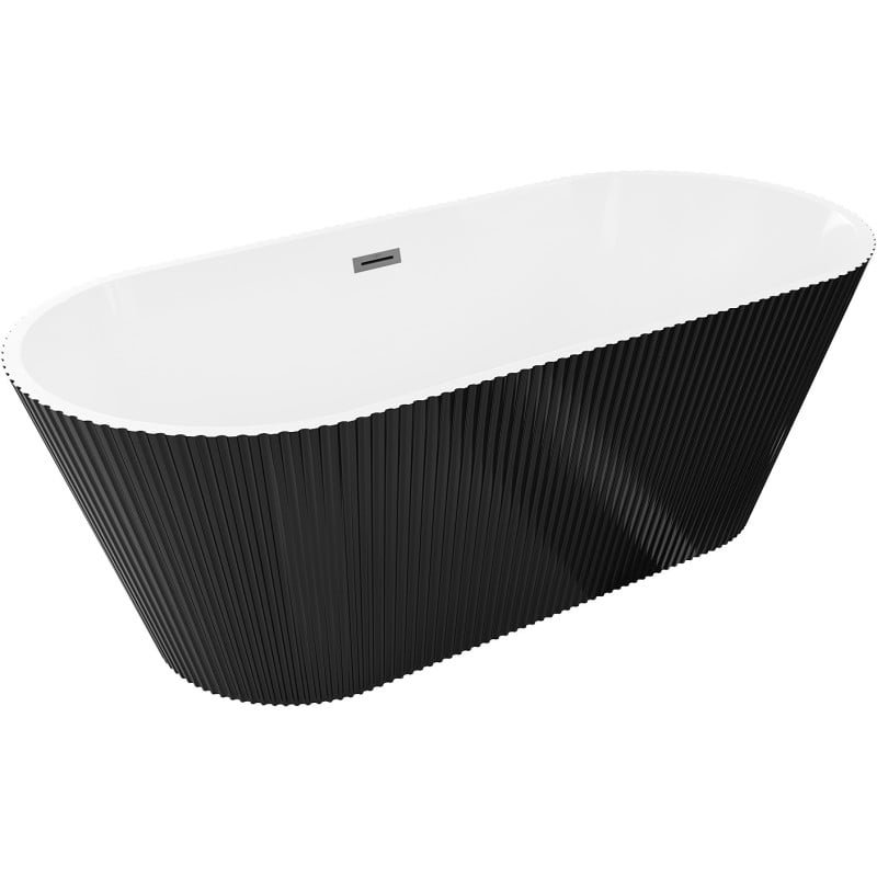 Mexen Yara wanna wolnostojąca ryflowana 170 x 75 cm, biała/czarna, przelew gun metal - 52861707575-95