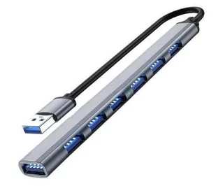 Rozdzielacz Hub 7W1 Usb - 6X Usb Typ A 2.0 + 1X Usb 3.0 Dc 12V Szary - Huby USB - miniaturka - grafika 1