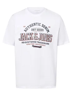 Jack & Jones Koszulka męska - JJELogo Mężczyźni Bawełna biały nadruk, S - Koszulki męskie - miniaturka - grafika 1
