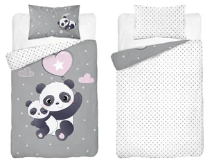 Pościel bambusowa dziecięca 100x135 szara z różowymi akcentami i pandami Baby Bamboo - Pościel dla dzieci Pościel bambusowa dziecięca 100x135 szara z różowymi akcentami i pandami Baby Bamboo - Pościel dla dzieci - miniaturka - grafika 1