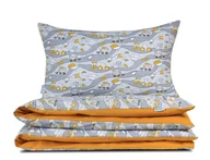 Pościel dla dzieci - Pościel 100x160 szara + musztardowa dziecięca Koparki na budowie z plecaczkiem - miniaturka - grafika 1