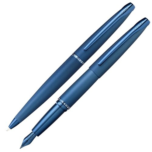 Cross ATX długopis i pióro wieczne, zestaw upominkowy (grubość kreski lub stalówki M, kolor tuszu czarny), szczotkowany ciemnoniebieski