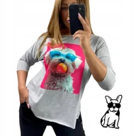 Bluzki damskie - BLUZKA LASEROWA PIESEK bawełna rozcięcia luźna wygodna tunika 50 52 5XL 6XL - miniaturka - grafika 1