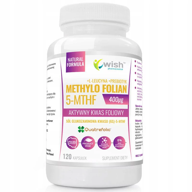 Wish WISH Methylo Folian 5-MTHF 400g aktywny kwas foliowy suplement diety 120 kapsułek