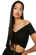 Bluzy damskie - Trendyol Bluza damska, czarna, z czerwoną dzianiną, rozmiar S - miniaturka - grafika 1