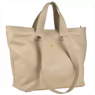 Torebki damskie - Vezze torba skórzana shopper bag beżowa złote okucia na ramię i - VEZZE - miniaturka - grafika 1