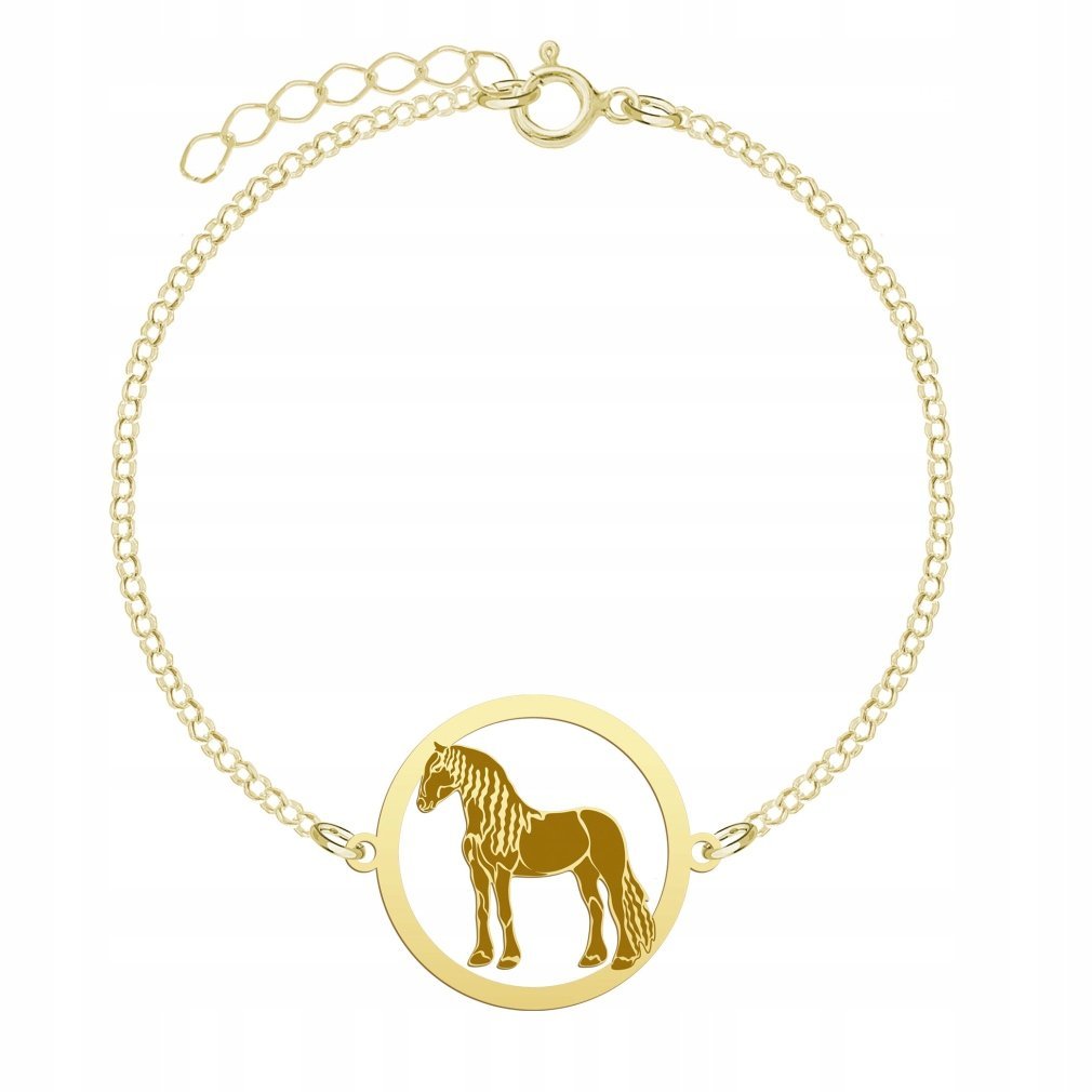 Bransoletka Złota Koń Fryzyjski 925 Łańcuszek Biżuteria GRAWER GRATIS