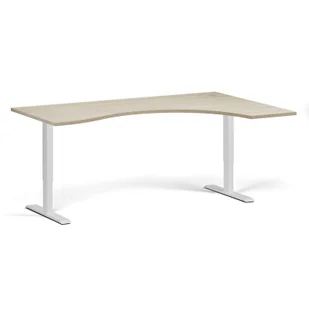 Stół z regulacją wysokości, 1 silnik, 745 - 1235 mm, ergonomiczny L/P, blat 1800 x 1200 mm, podstawa biała, dąb naturalny - Stoły i stoliki do biura - miniaturka - grafika 1