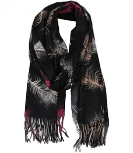 Szal szalik Chusta frędzle ciepły roślinny wzór miękki gładki 180x70 cm - Apaszki i szaliki damskie - miniaturka - grafika 1