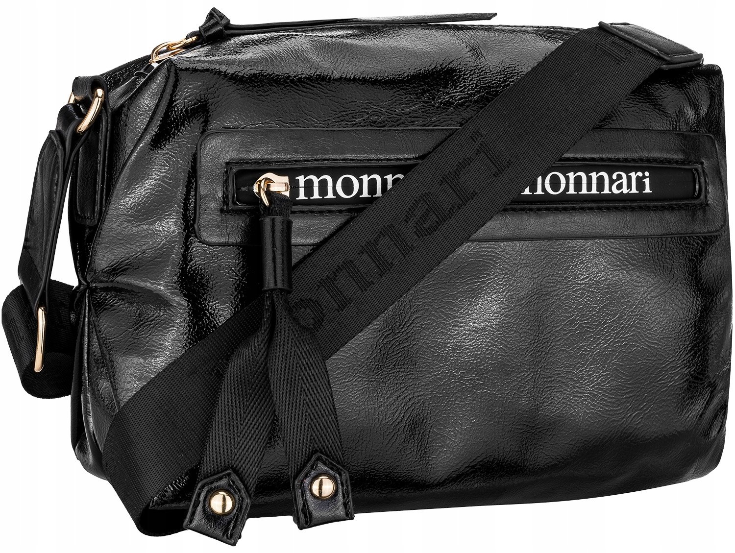 Torebka Damska Monnari Czarna Listonoszka Połysk Sportowa Crossbody