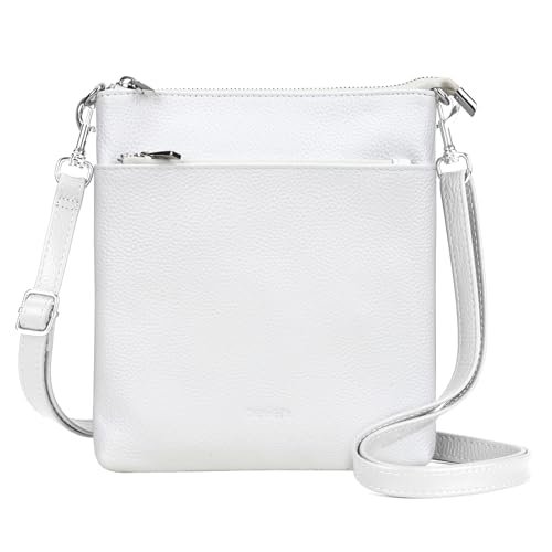 befen Torba na ramię z prawdziwej skóry, damska, średnia, z kieszenią na telefon komórkowy, mała torebka na telefon komórkowy, do zawieszenia, z regulowanym, odpinanym paskiem na ramię, A-biały