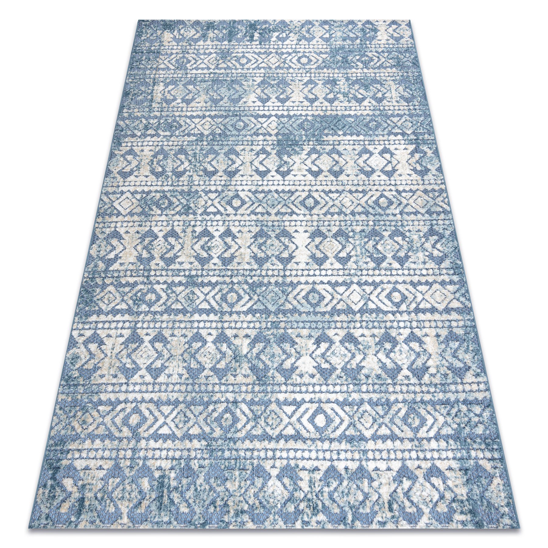 Dywan Strukturalny SOLE D3732 Aztecki, romby - płasko tkany / beż niebieski 120x170 cm