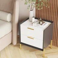 Szafki nocne - Szafka nocna WISFOR z 2 szufladami, blat o wyglądzie marmuru, komoda z metalowymi nogami, wysokość 53 cm - miniaturka - grafika 1