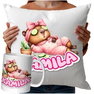 Gadżety dla niej i dla niego - Kubek Poduszka Kapibara 330ml 40x40cm Prezent Z Napisem Capibara Urodziny - miniaturka - grafika 1