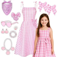 Stroje karnawałowe - STRÓJ PRZEBRANIE KOSTIUM SUKIENKA BARBI RÓŻOWA NA KARNAWAŁ ZESTAW 116 122 - miniaturka - grafika 1