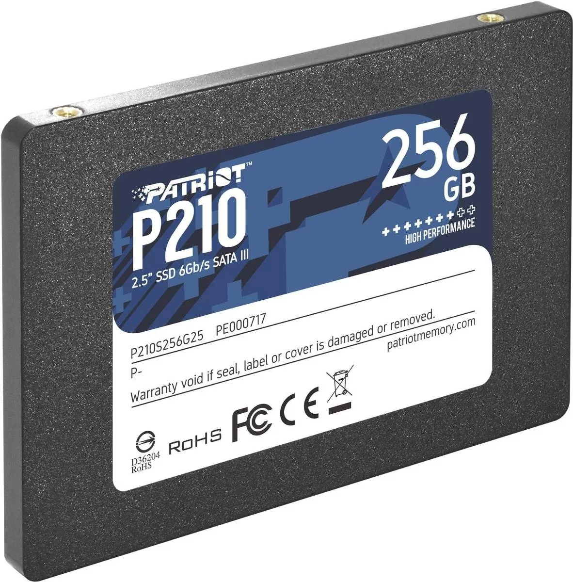 SSD|PATRIOT|P210|256GB|SATA 3.0|Write speed 400 MBytes/sec|Read speed 500 MBytes/sec|2,5"|TBW 120 TB|P210S256G25