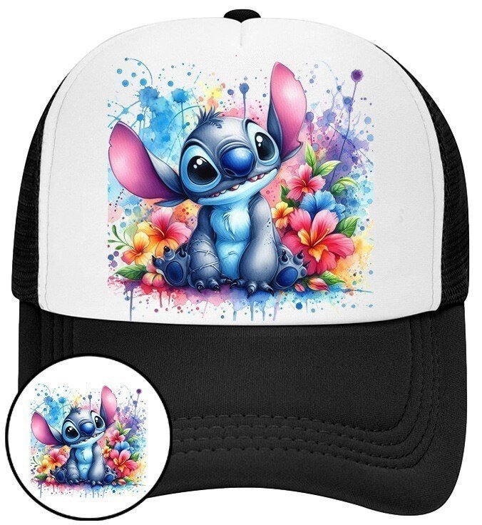 Czapka z Daszkiem Lilo i Stich Czarna z Nadrukiem Na Lato Siatka Bejsbolówka