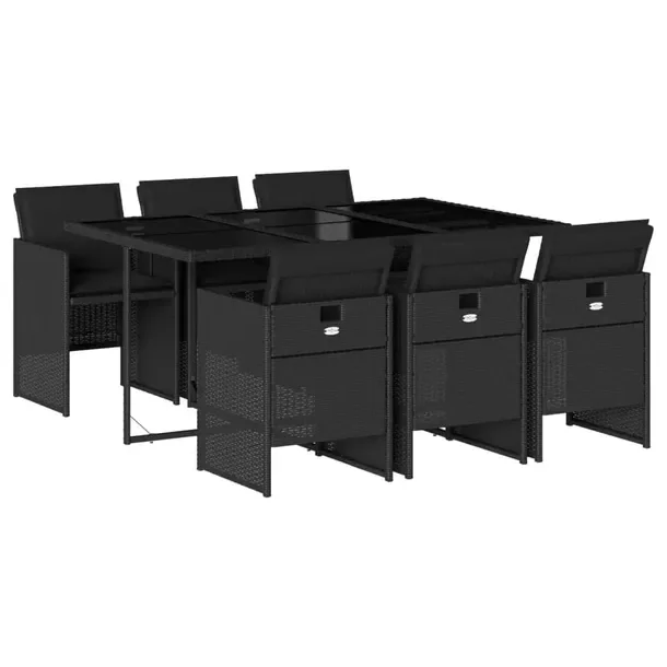Zestaw mebli ogrodowych czarny, rattan PE, 165 x 106 x 73 cm, 6 krzeseł